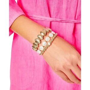 LILLY PULITZER Seaside Soleil Gold White Bracelet Set NEW WITH GIFT BAG